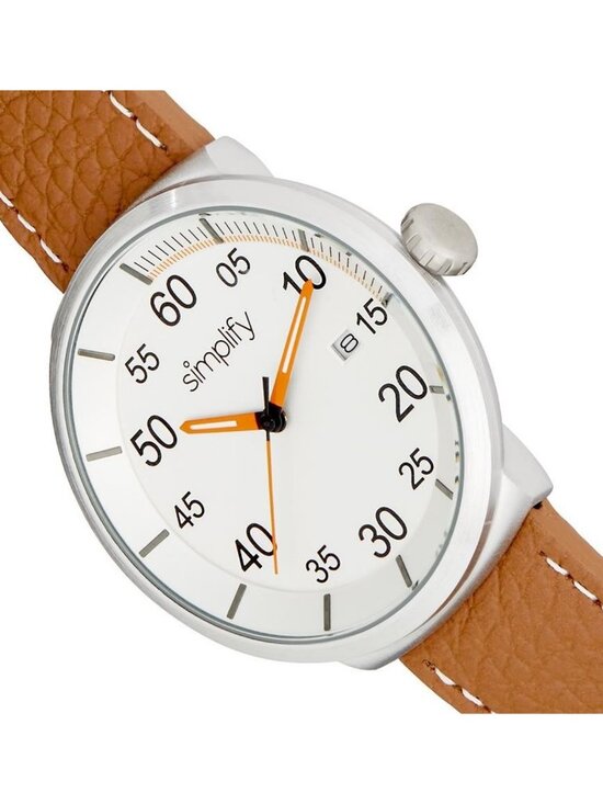 NWT Simplify The 7100 Quartz White Dial Brown Leather Watch